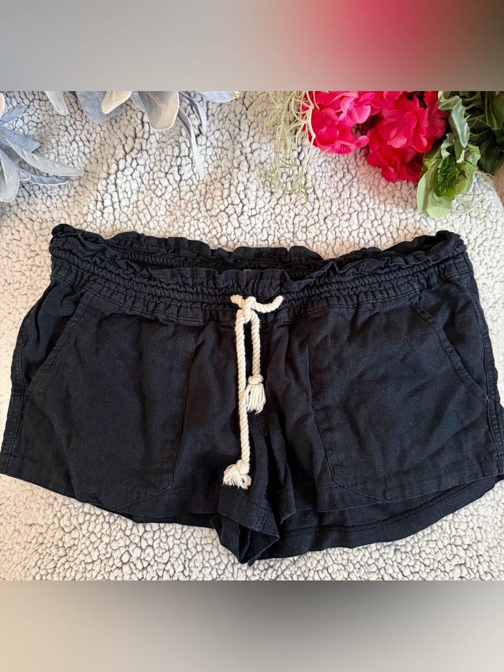 Roxy Black Drawstring Athletic Shorts with Rope Tie